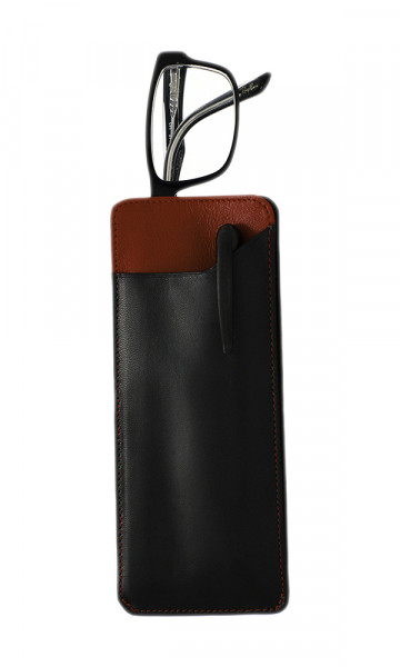 weiches Lederstecketui - schwarz/rot - mit praktischem Einschubfach